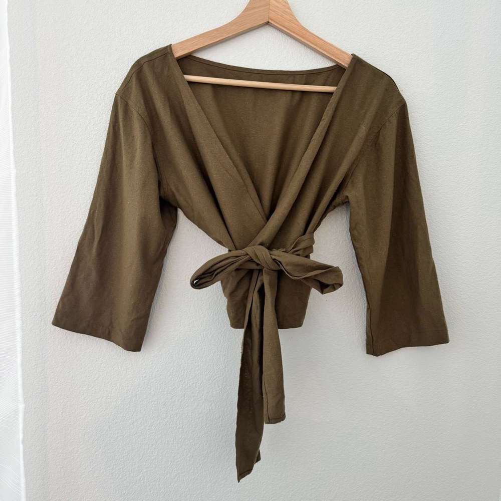 Ozma of California raw slub silk wrap top RARE!